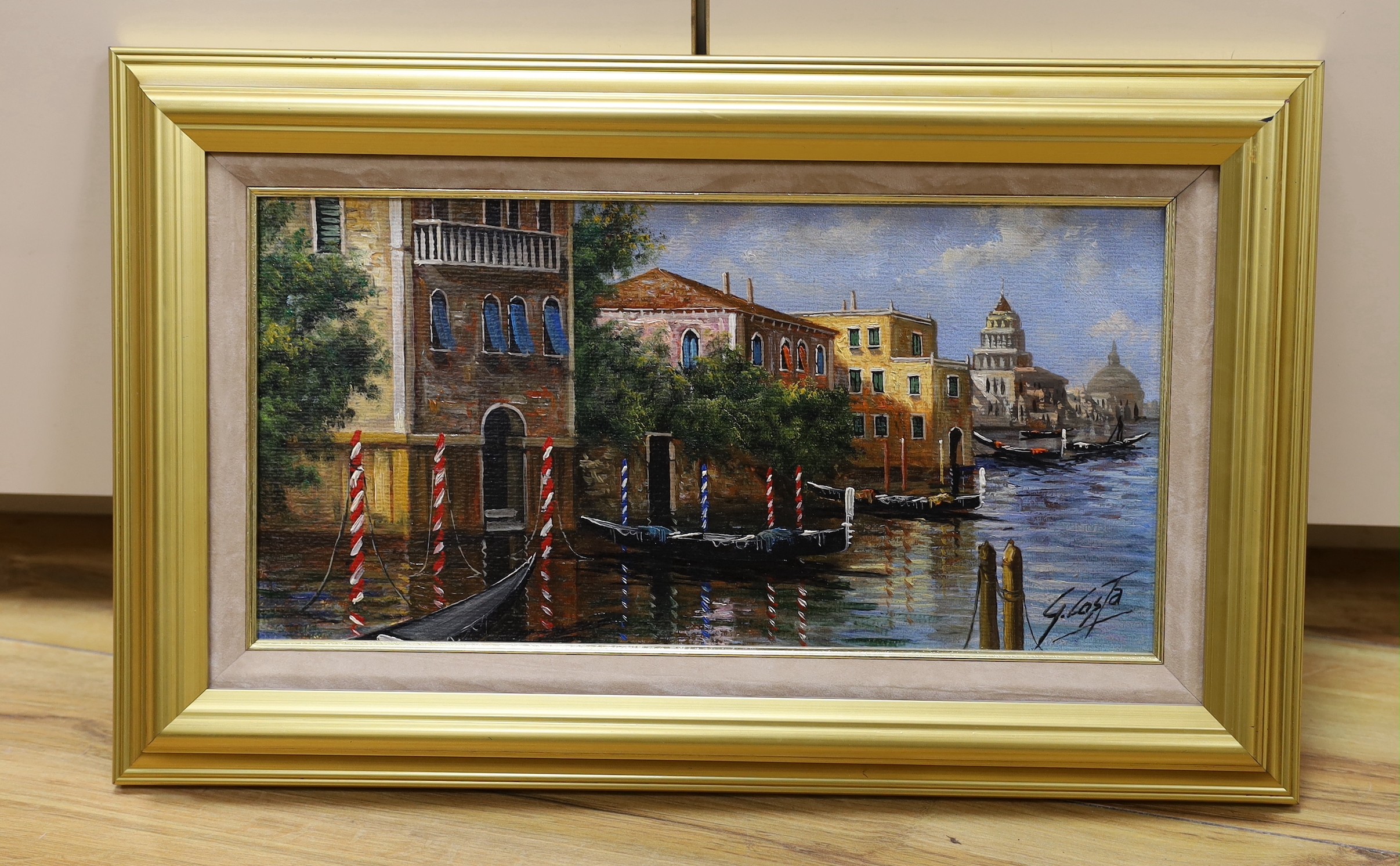 G. Costa (Contemporary Italian), oil on canvas, Venetian canal scene, signed, 19 x 39cm